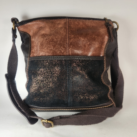 The Sak Handbags - THE SAK Iris Crossbody Bag Brown Leather Metallic Zipper Close Pockets Boho